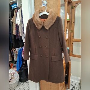 Vintage '50s-60s Stylecraft Brand Coat Brown Wool With Real Mink Collar